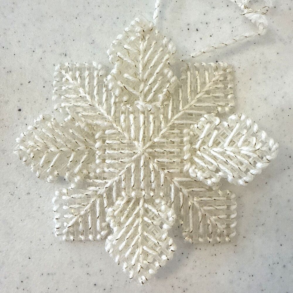 Handmade Christmas Snowflake Ornaments White Plastic Canvas Needlepoint Lot 11